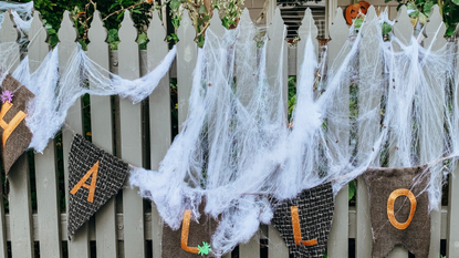 Fake cobwebs on a fence 