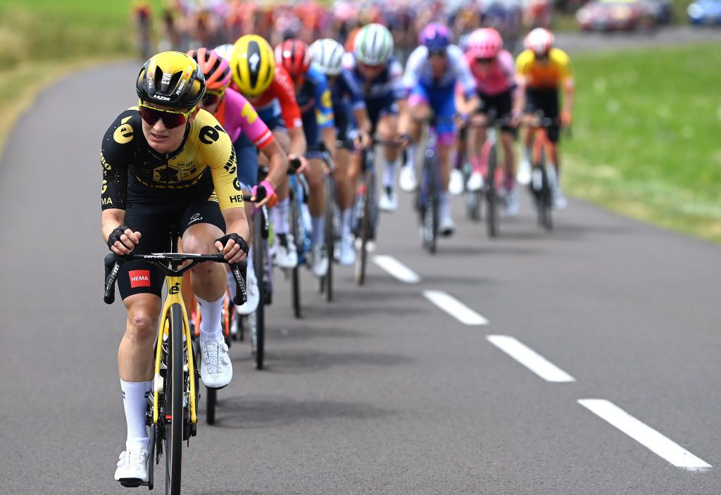 MAURIAC FRANCE JULY 24 Eva Van Agt of The Netherlands and Team JumboVisma competes during the 2nd Tour de France Femmes 2023 Stage 2 a 1517km stage from ClermontFerrand to Mauriac UCIWWT on July 24 2023 in Mauriac France Photo by Tim de WaeleGetty Images