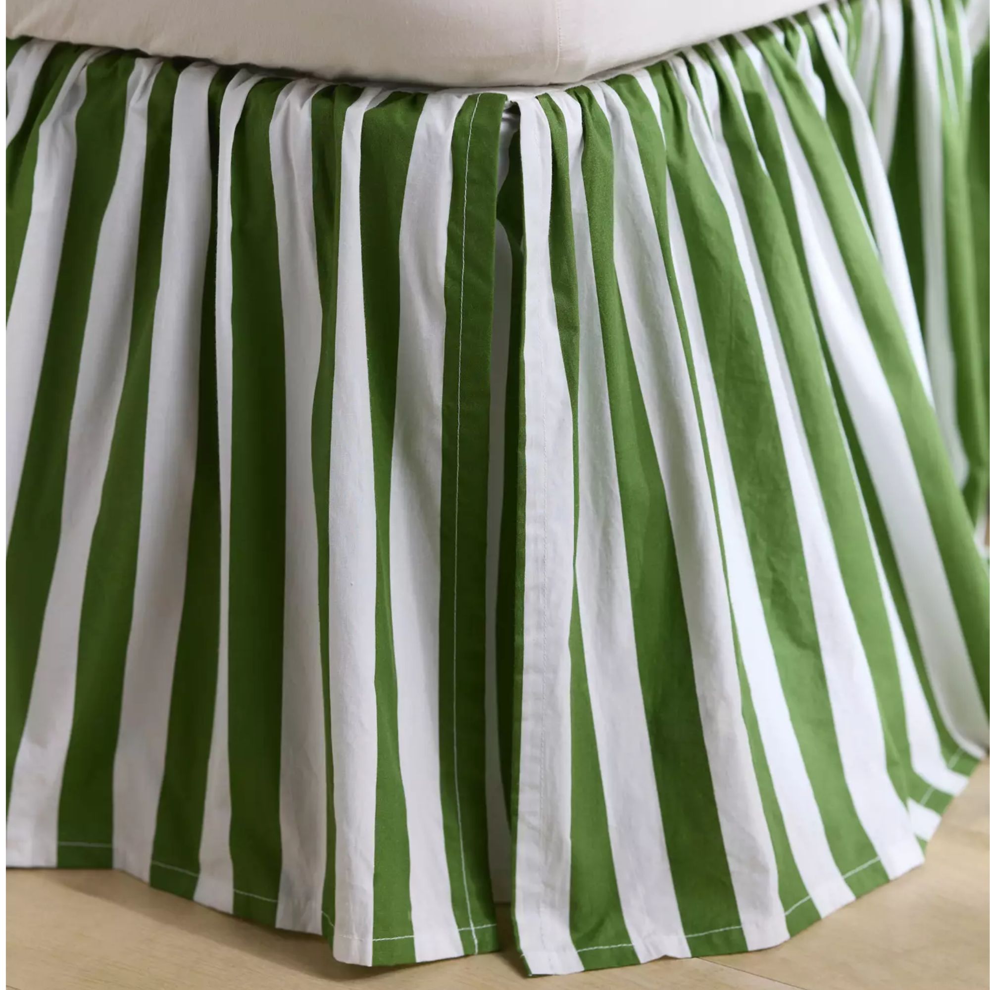 Anthropologie green and white striped bed skirt