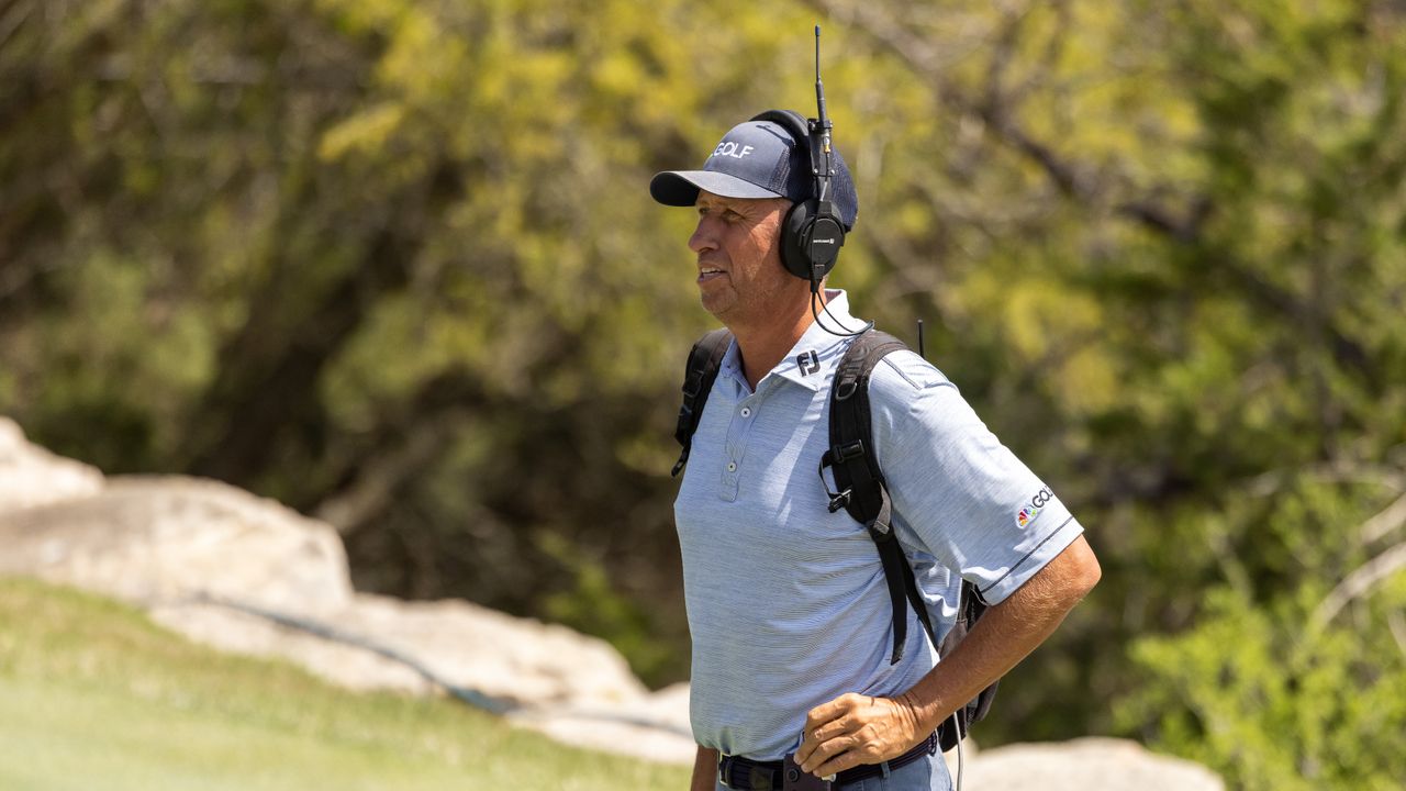 Jim &#039;Bones&#039; Mackay working as an NBC golf announcer in 2021