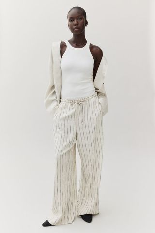 Wide Linen-Blend Trousers