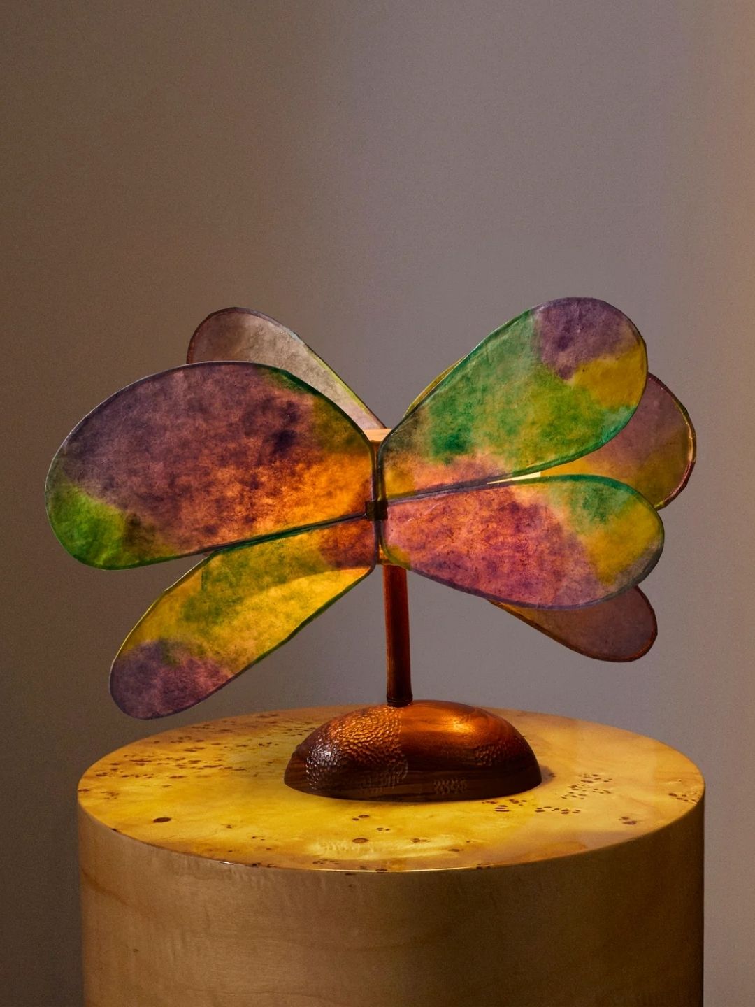 Yuxuan Huang, Night Hand-Painted Kozo Paper and Wood Table Lamp