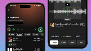 Screen shots of Spotify's new playlist mixing feature enabled