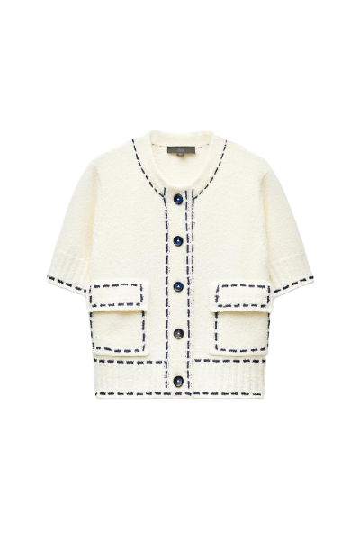 ZARA, Short Sleeve Topstitched Cardigan