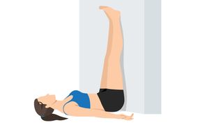 Vector woman with legs vertical against a wall for hamstring stretch
