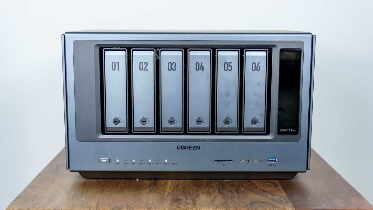 The Ugreen iDX6011 Pro NAS on a table