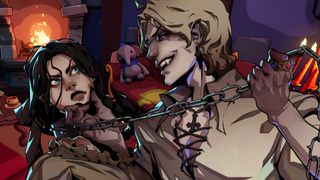 My Eerie Lair key art showing vampire Victor holding Mary with a chain