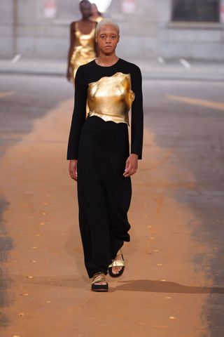 Model on runway wearing Gabriela Hearst at New York Fashion Week S/S 2023