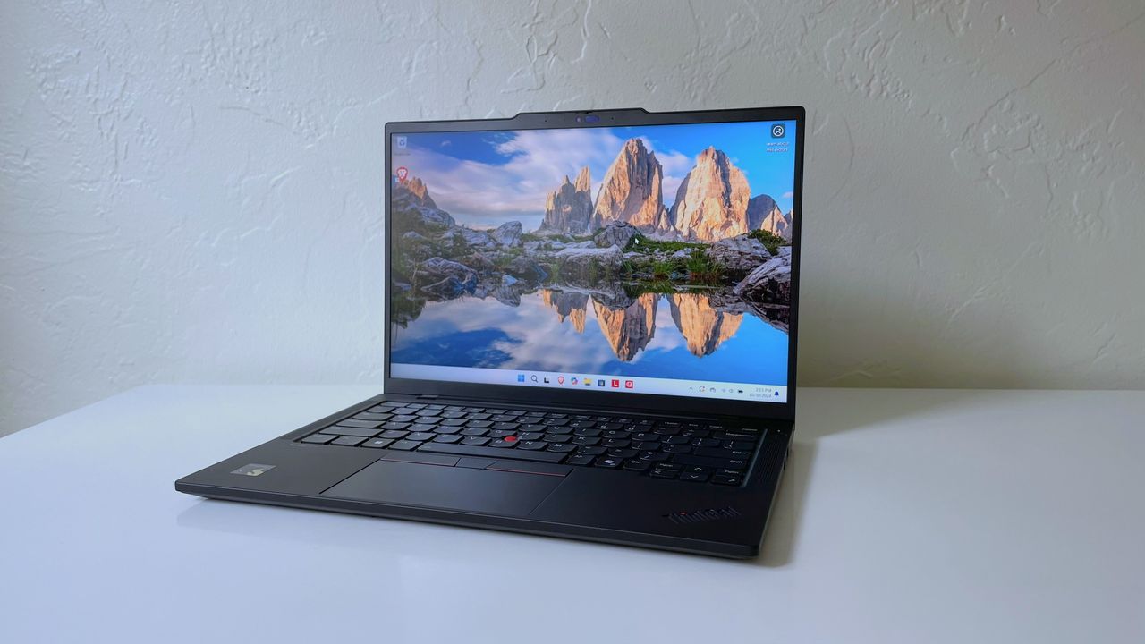 The Lenovo ThinkPad T14s Gen 6 on a white table