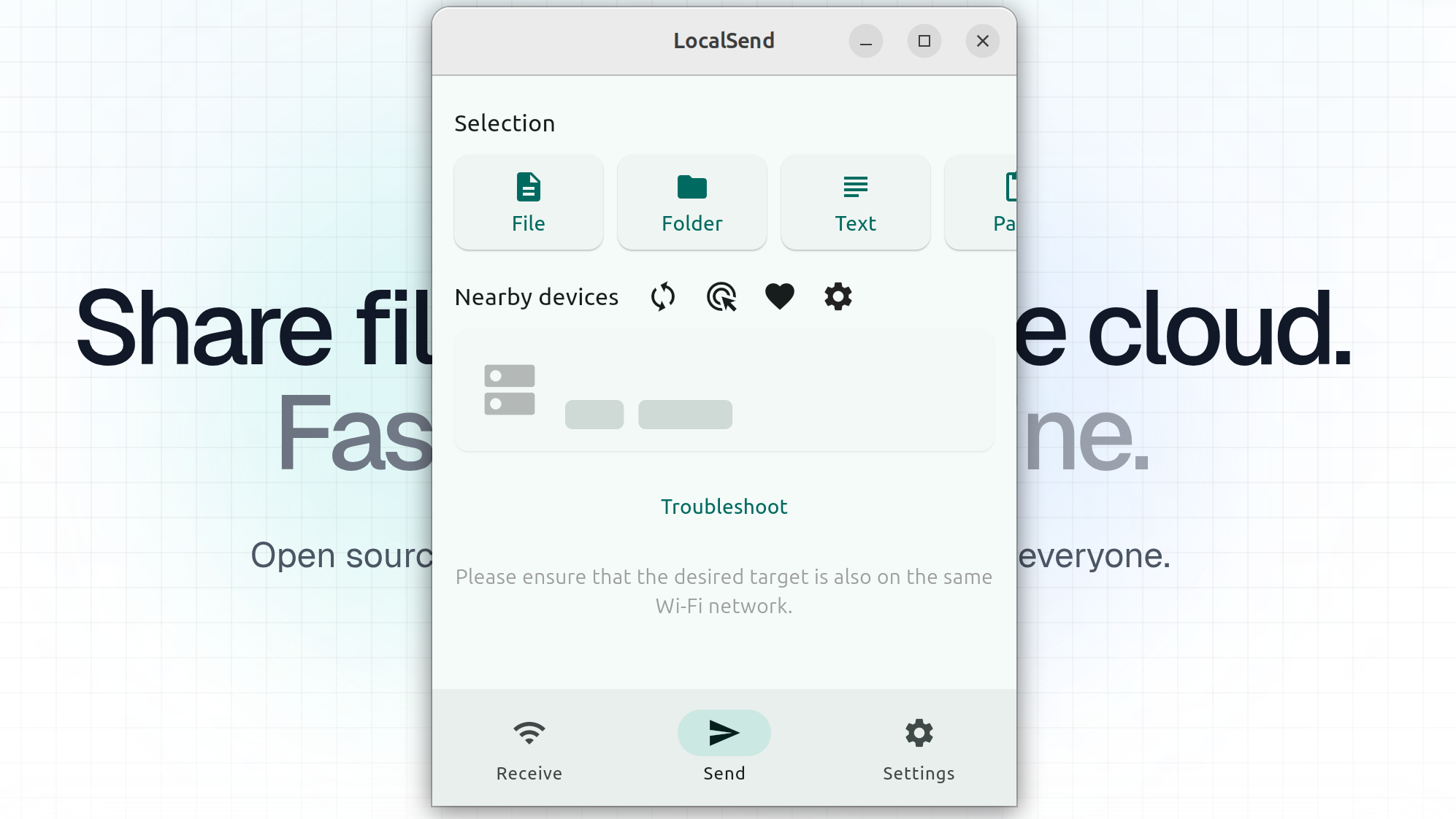 LocalSend interface atop of the LocalSend website.