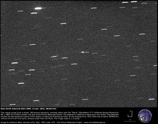 An image of asteroid 2021 GW4 taken on April 12 as the object was nearing its closest approach to Earth.