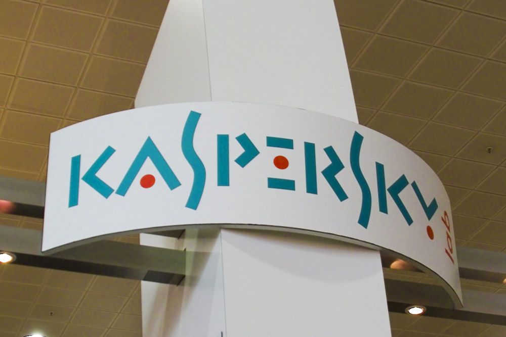 Kaspersky sign on a white post