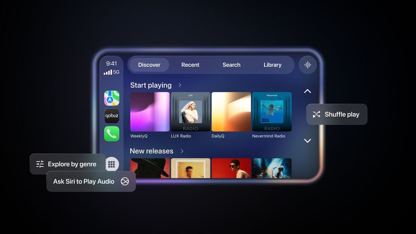 Qobuz CarPlay screenshot featuring labels of key features 