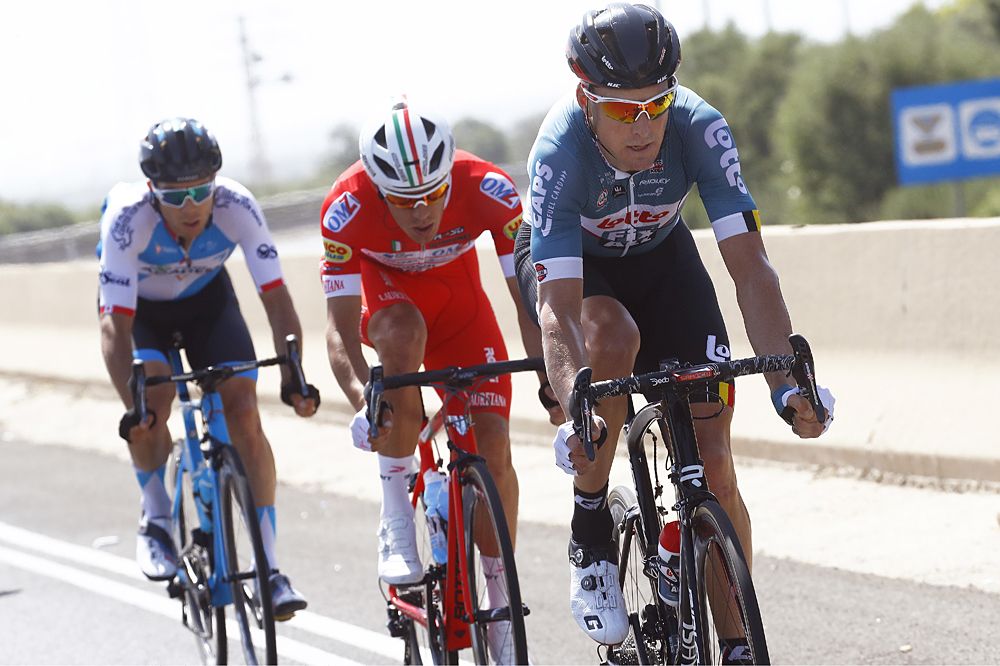 Davide Ballerini of Italy and Team Androni Giocattoli-Sidermec / Guillaume Boivin of Canada and Team Israel Cycling Academy / Lars Ytting Bak of Denmark and Team Lotto Soudal
