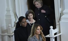 Former first ladies Hillary Clinton, Laura Bush, Michelle Obama and Melania Trump arrive at Glenn Memorial Church in Atlanta for a tribute service to their predecessor Rosalynn Carter