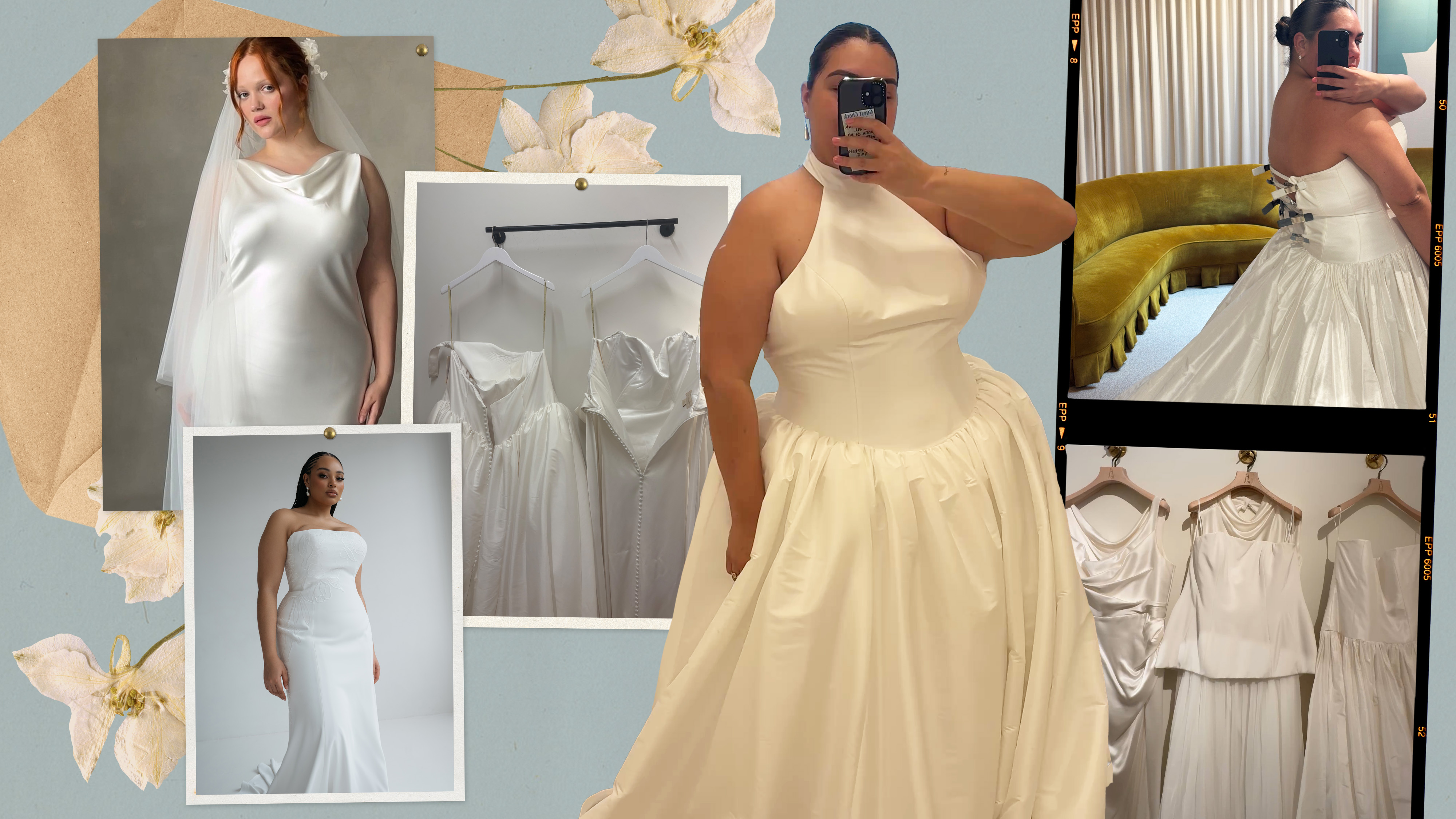 Editor Ana Escalante trying on plus-size wedding dresses.