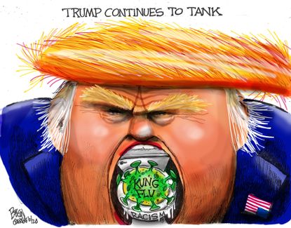 Political Cartoon U.S. Trump tank polls coronavirus