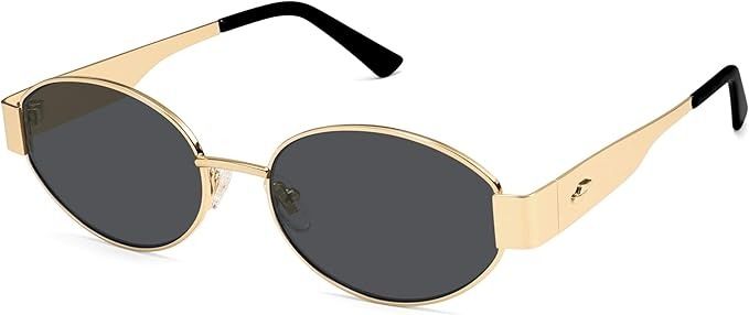 SOJOS, Sojos Retro Oval Sunglasses for Women Trendy Classic Shades Uv400 Protection, Gold/grey
