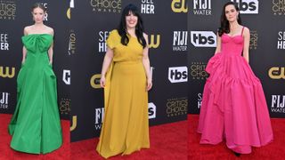 Caitlin Thompson / Alexis Martin Woodall / Zoey Deutch wearing bright color dresses on the red carpet