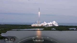 A SpaceX Falcon 9 rocket carrying the GPS III SV05 satellite for the U.S. Space Force launches from Space Launch Complex 40 at the Cape Canaveral Space Force Station in Florida on June 17, 2021.