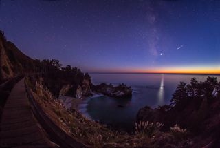 Venus, a Meteor and the Milky Way Over the Pacific Ocean