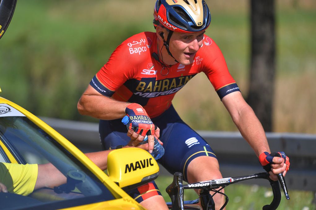 Matej Mohoric rides to the finish of stage 7 at the 2019 Tour de Pologne