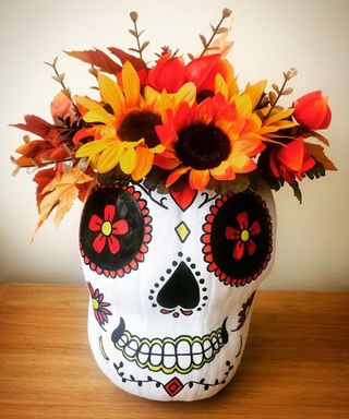 Day of the dead Mexican painted DIY pumpkin vase