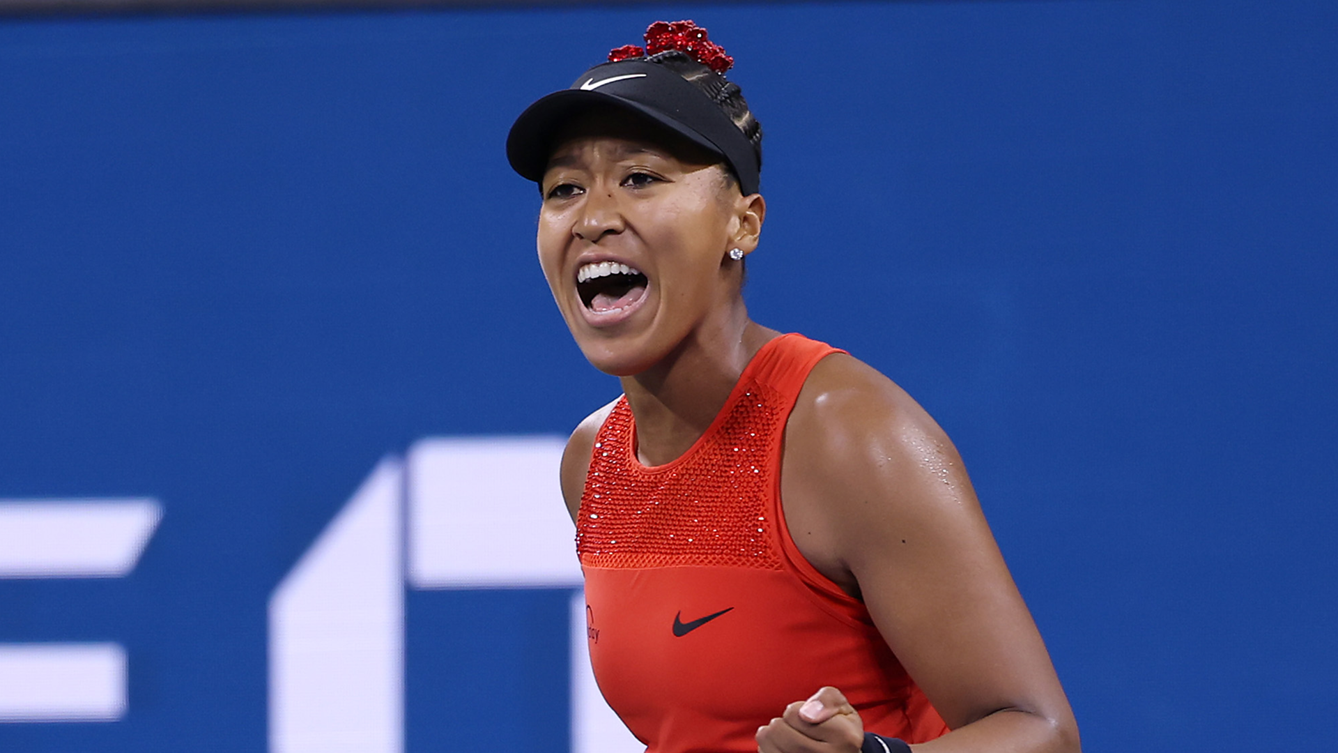 Naomi Osaka competed at the 2025 US Open in an all-red Nike outfit