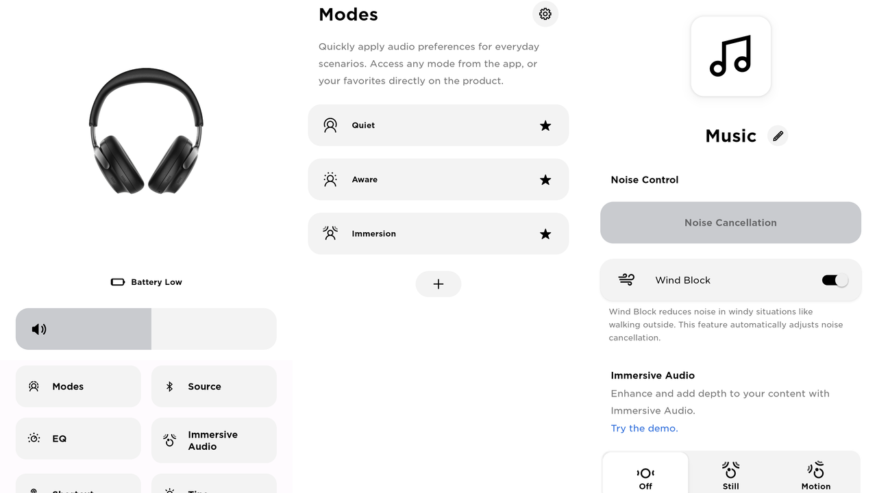 Bose QC Ultra Headphones app (Bose Music)