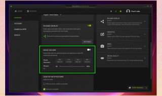 How to use GeForce Experience step 4, showing the framerate optimization and imag scaling menu