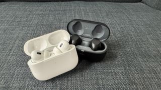 LG ToneFree T90S earbuds and Apple AirPods Pro 2 in their case