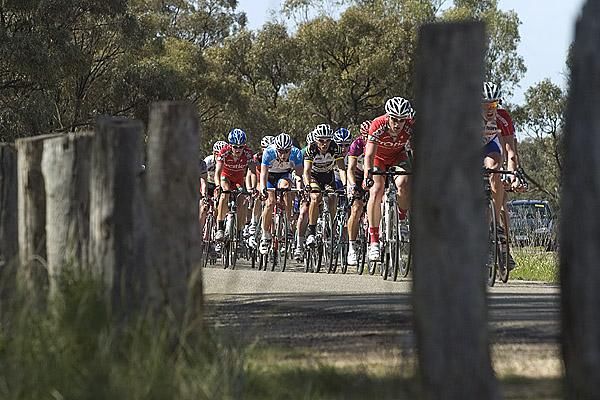 The peloton wind around the roads of Robinvale during the 48 kilometre eighth stage.