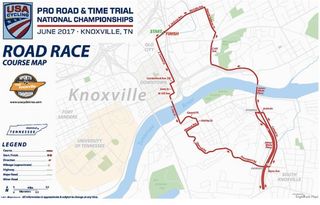 The 2017 USA Cycling Pro Road Championships road race course in Knoxville, Tenn.