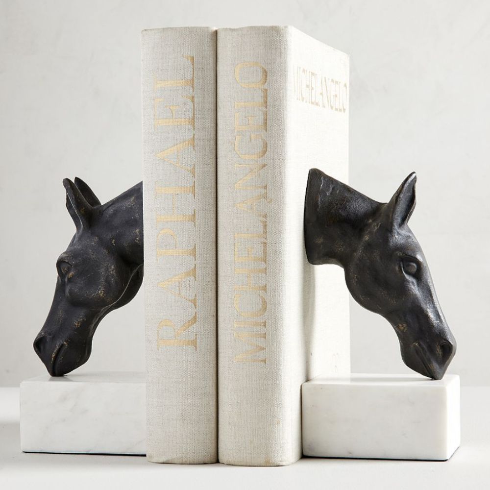 Marble and brass bookends