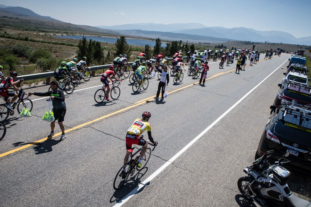 Brent Bookwalter (BMC) takes his own line through todays feed zone