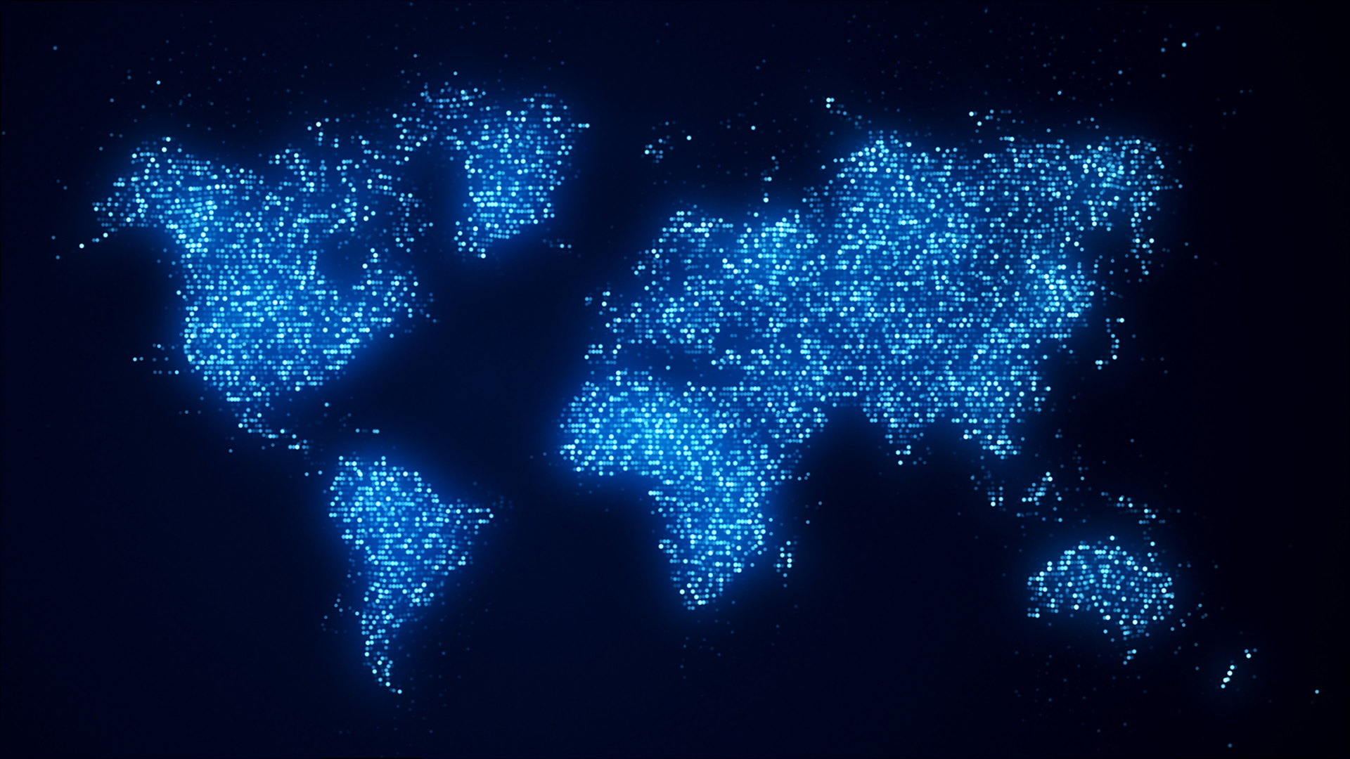 A map of the world formed from glowing, blue digital data points to represent data sovereignty.
