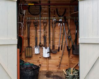 shed with lots of neat garden tool storage