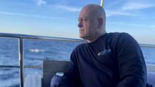 Ross Kemp on a boat for Deep Sea Treasure Hunter