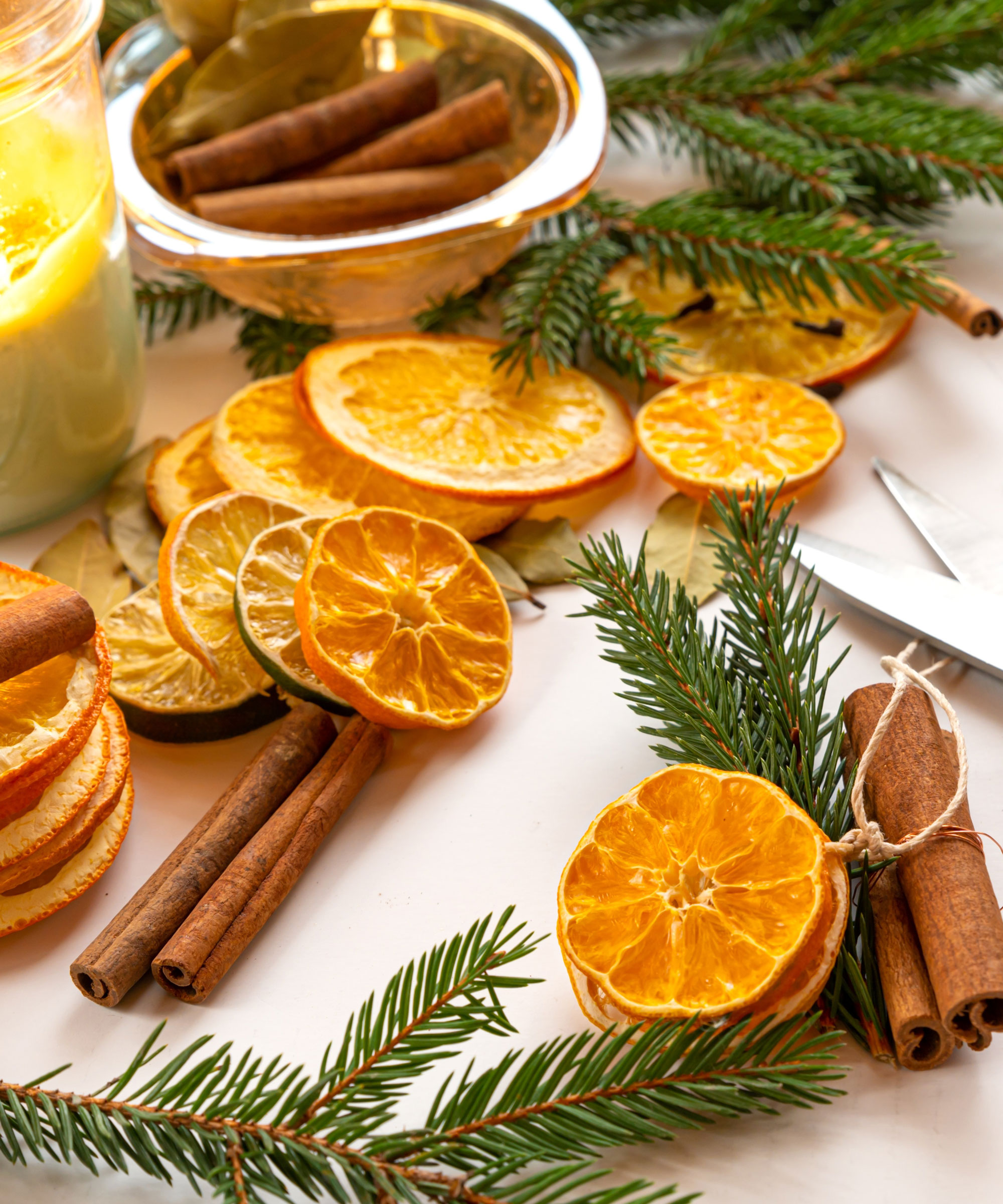 Christmas tree DIY dried orange and evergreen cuttings