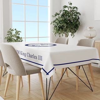 White and blue coronation decoration tablecloth