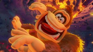 Donkey Kong Bananza DK flying around a whirlwind
