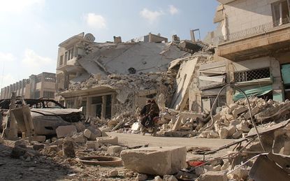A destroyed building in Idlib, Syria, following a Russian air strike.