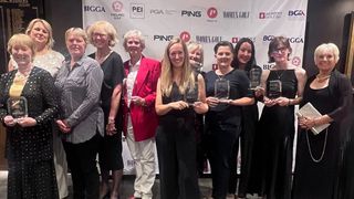The 2023 Women in Golf award winners from left to right: Jean Booth, Nicola Stroud, Tracey Loveys, Sarah Bennett, Denise Hastings, Sally Hinton, Christina Smith, Emma Whitlock, Yvonne Brooke, Daisy Starling