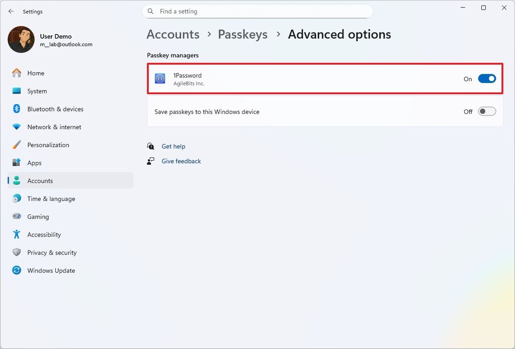 Passkeys advanced options