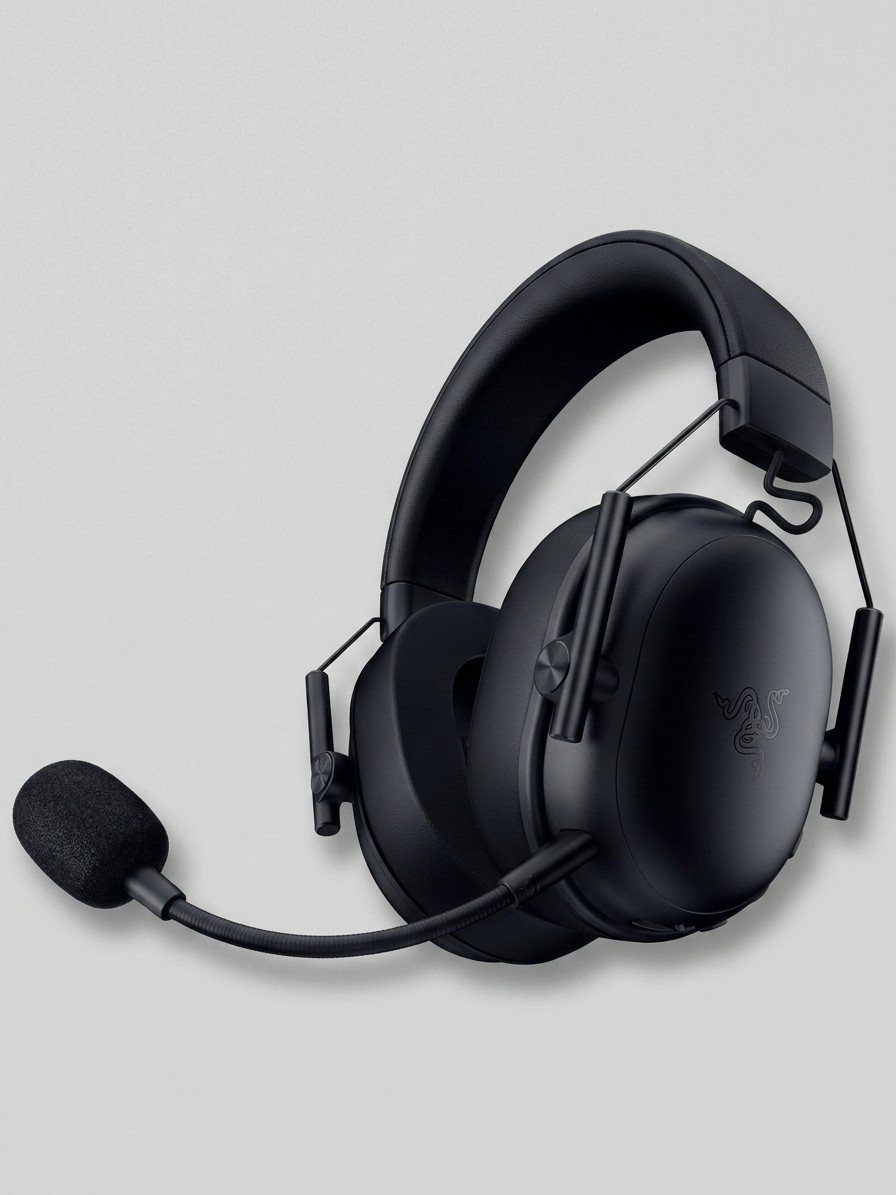 A Razer BlackShark V3 HyperSpeed wireless gaming headset on a grey background
