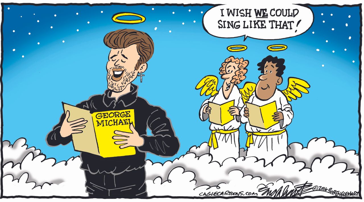 Editorial cartoon U.S. George Michael death singing voice