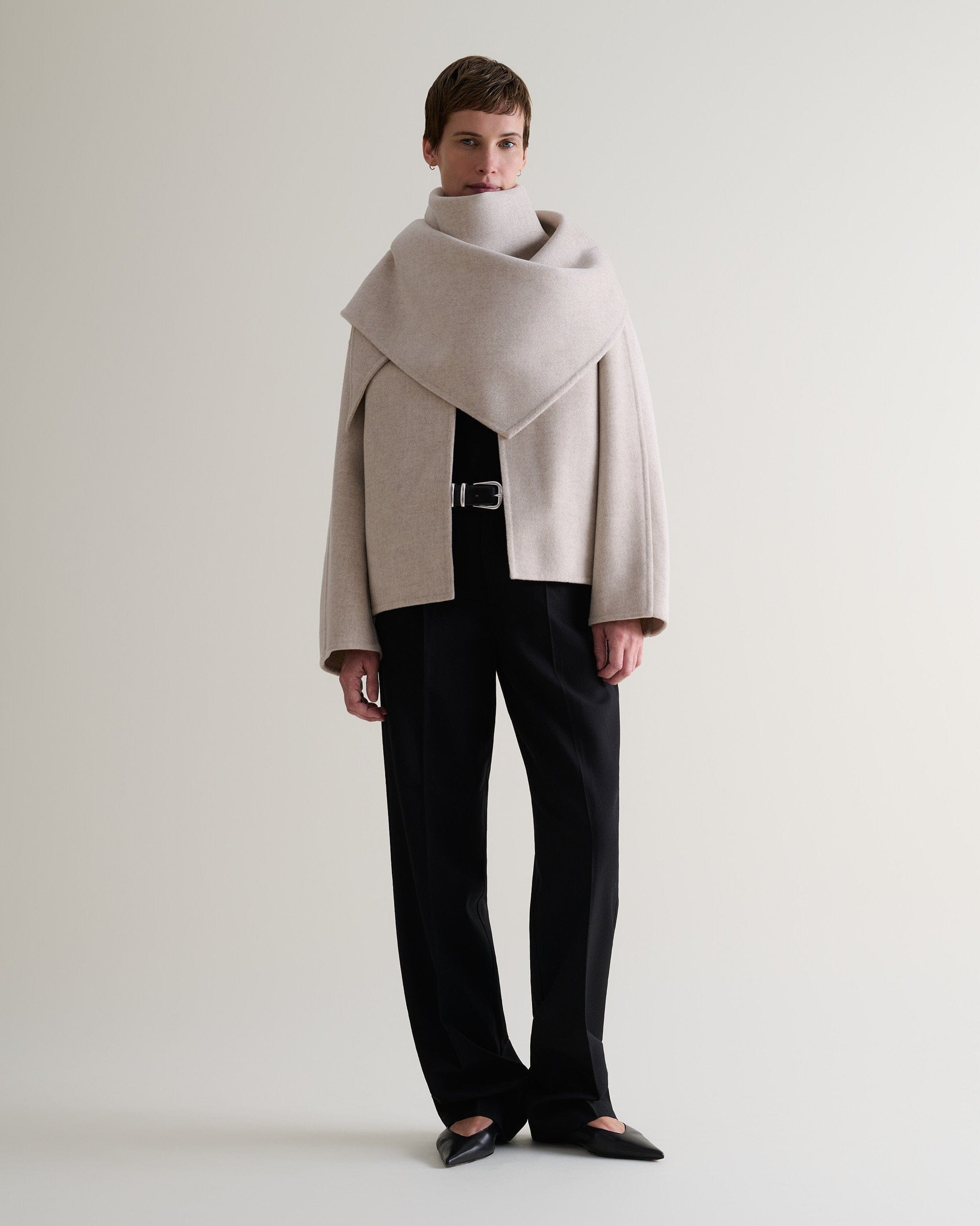Women's Cashmere Wool Double Faced Scarf Jacket - Twine - Twine / Xs