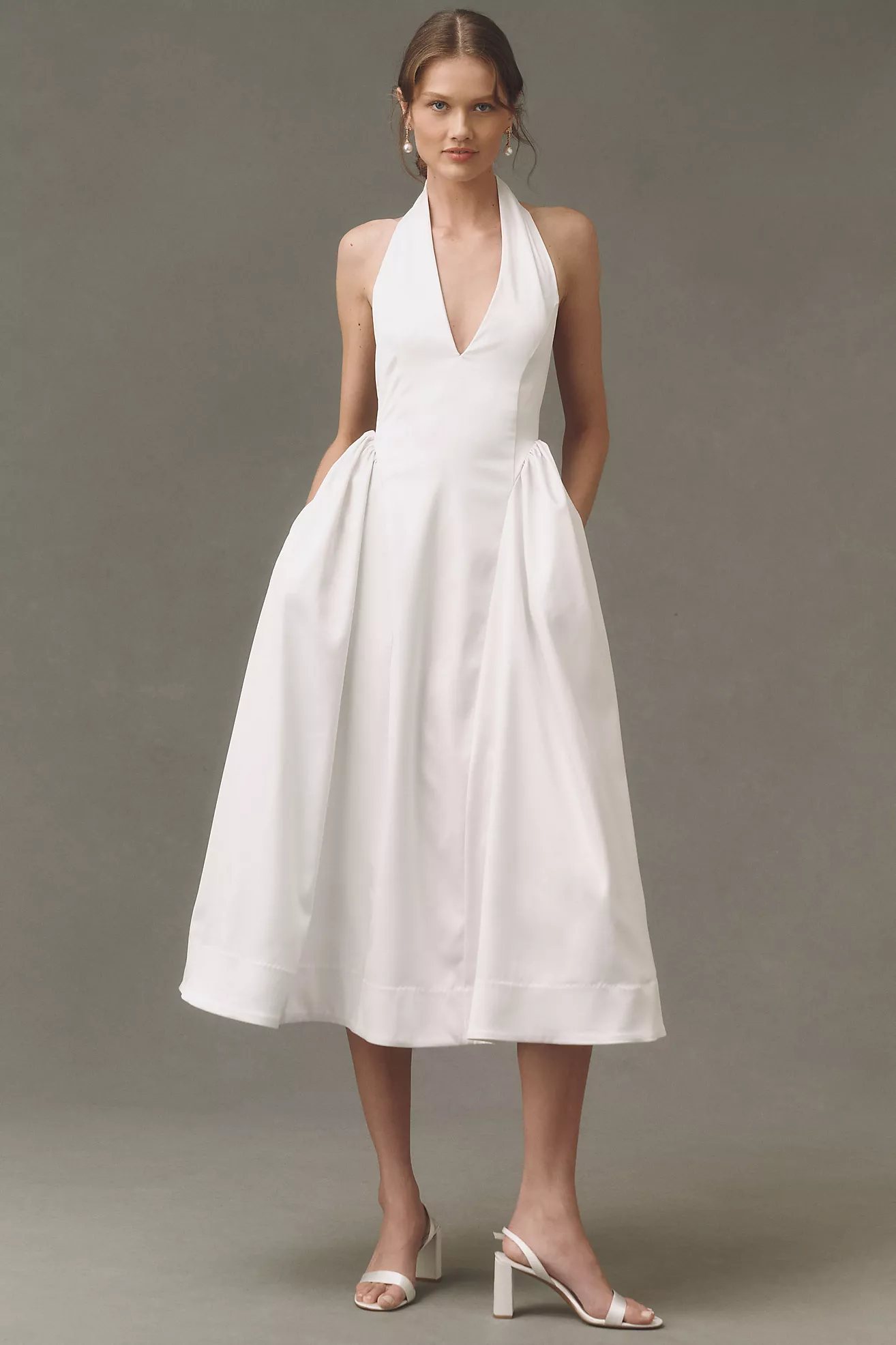 Bhldn Halter-Neck Satin Fit-And-Flare Maxi Dress