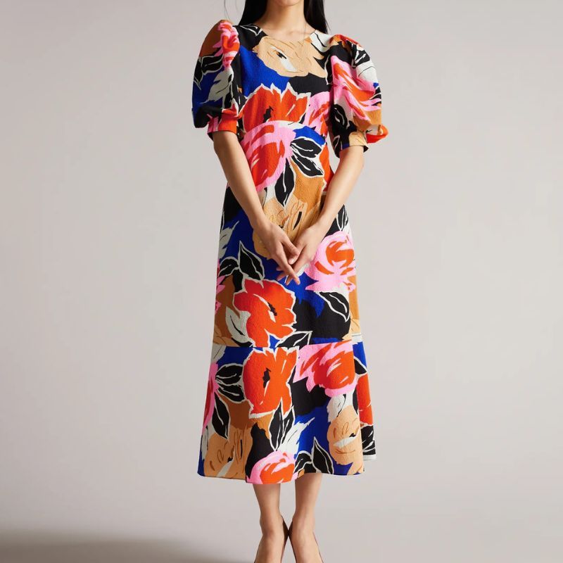 block color print a-line dress