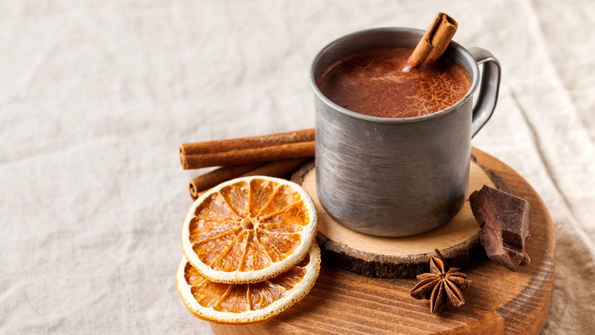 A metal mug full of hot chocolate